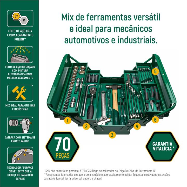 Caixa com Jogo de Ferramentas 70 Peças - SATA Brasil
