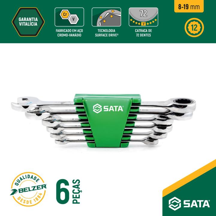 Jogo Chave Combinada Speedy Catraca 8 À 19mm 6 Peças - SATA Brasil
