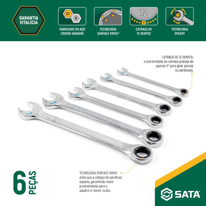 Jogo Chave Combinada Speedy Catraca 8 À 19mm 6 Peças - SATA Brasil
