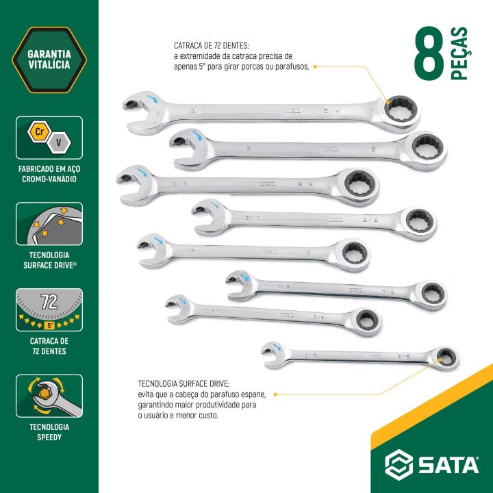 Jogo Chave Combinada Speedy Catraca 5/16 À 3/4