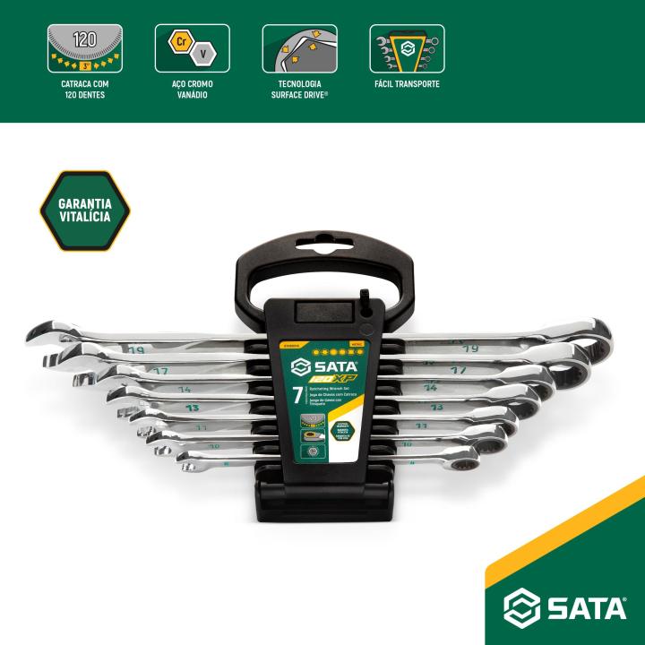 Jogo de Chave Combinada com Catraca 120 xP 8 À 19mm 7 Peças - SATA