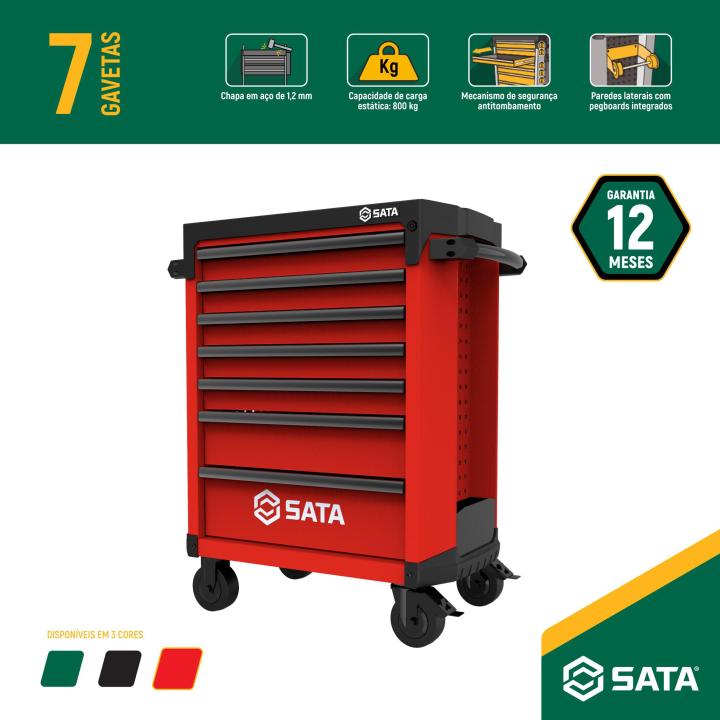 Carro para Ferramentas com 7 Gavetas Vermelho - SATA Brasil