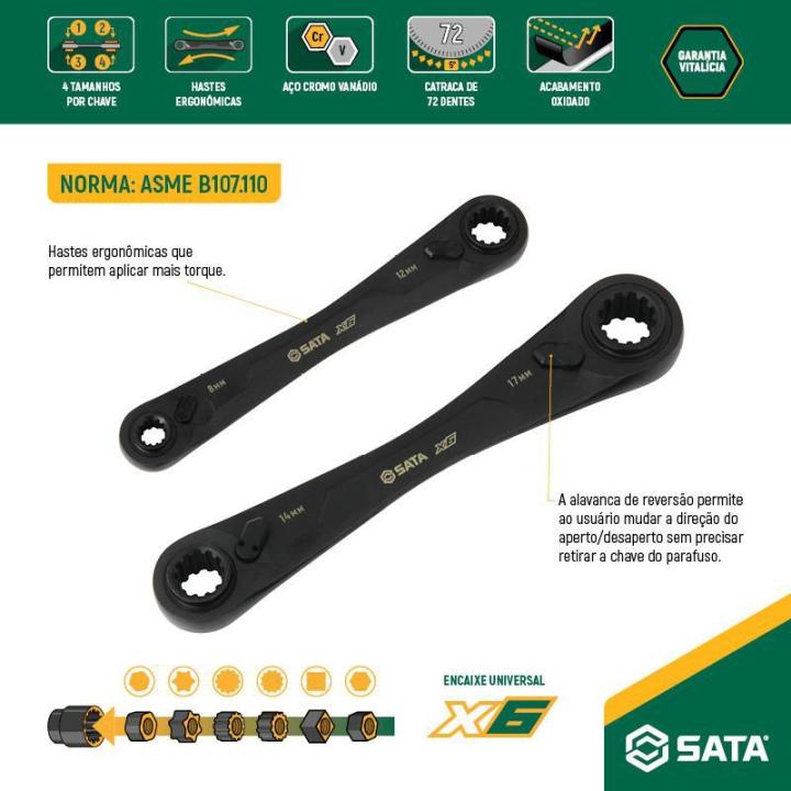 Jogo de Chaves com Catraca Quadbox x 6 2 Peças - SATA Brasil