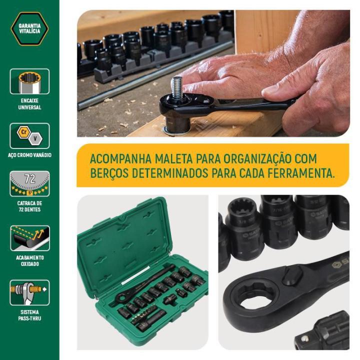Jogo de Soquetes Pass-Thru X6 SATA 24 peças – ST09060G - SATA Brasil