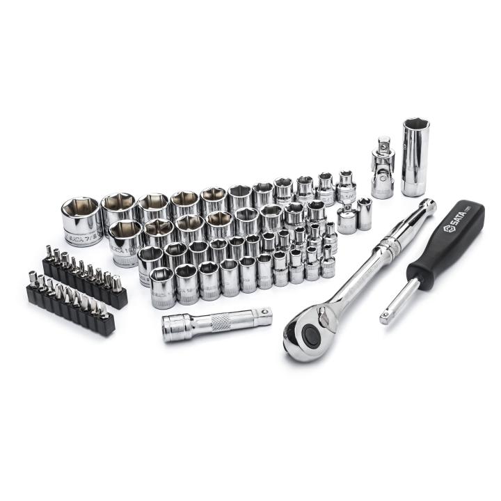 Image of 65 Pc. 1/4" and 3/8" Drive 6 Point Metric/SAE Socket Set - SATA