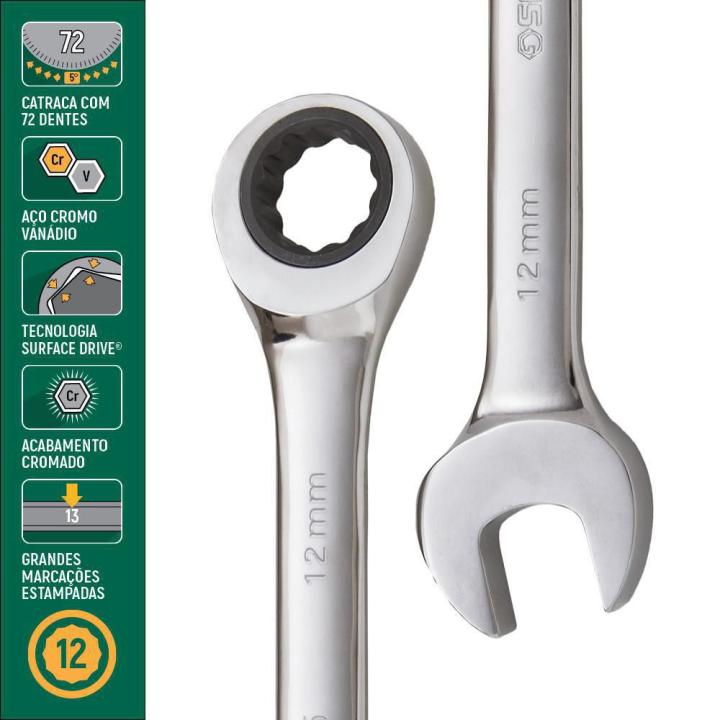 Jogo de Chave Combinada Catraca de 8 - 19mm com 12 Peças - SATA Brasil