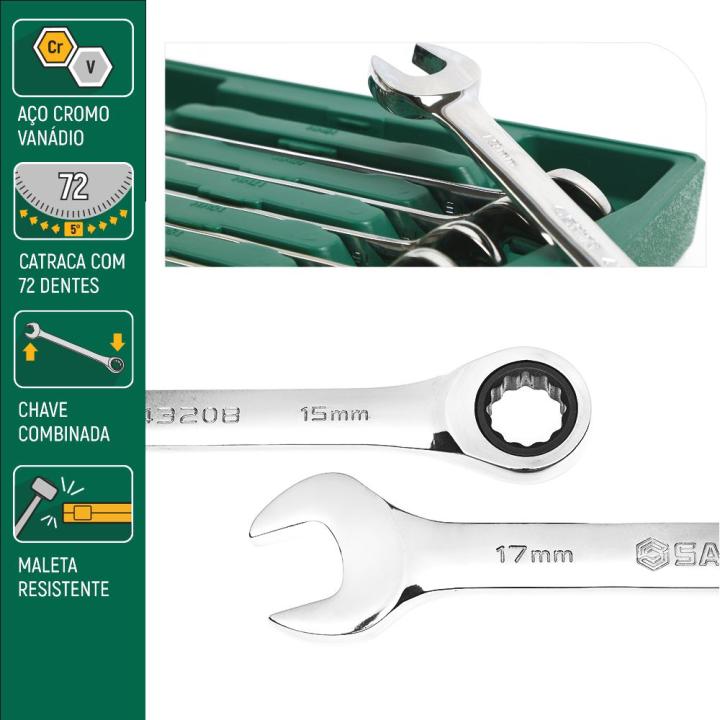 Jogo de Chave Combinada Catraca de 8 - 19mm com 12 Peças - SATA Brasil