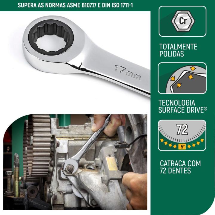Jogo de Chave Combinada Catraca de 8 - 19mm com 12 Peças - SATA Brasil