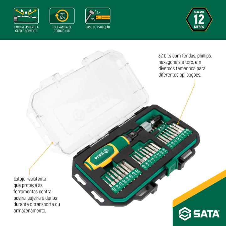 JOGO DE TORQUÍMETRO AXIAL 1-6 Nm 1/4” COM 32 BITS SATA - ST159202S